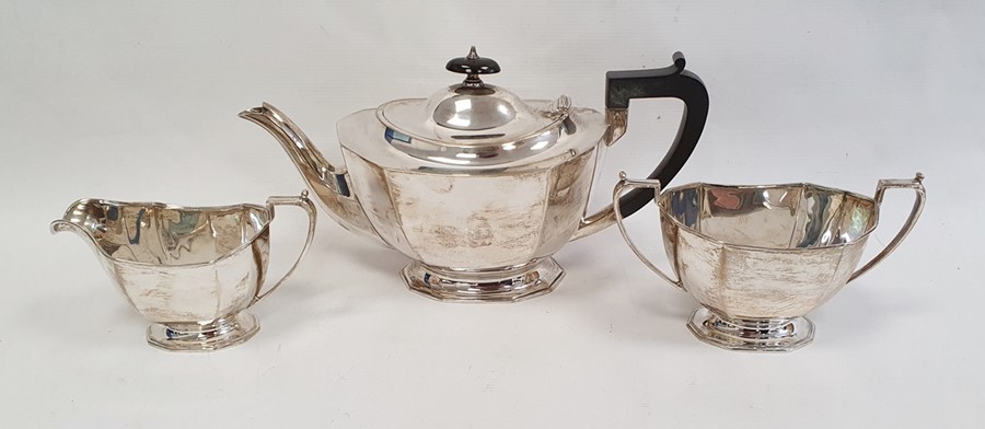 Silver three-piece tea set by Frank Cobb & Co Ltd, Sheffield 1939, comprising teapot, two-handled - Image 3 of 6