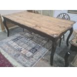 Shabby chic French-style dining table with black painted base, on cabriole legs, 195cm x 98cm