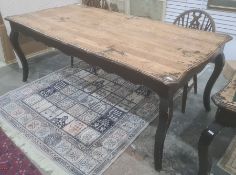 Shabby chic French-style dining table with black painted base, on cabriole legs, 195cm x 98cm