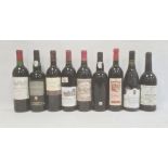 Quantity of red wines and port including three bottles of Vieux Chateau Gaubert 1995 Graves, one