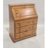20th century pine bureau of three drawers, on bun feet, 80cm x 101cm