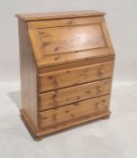 20th century pine bureau of three drawers, on bun feet, 80cm x 101cm