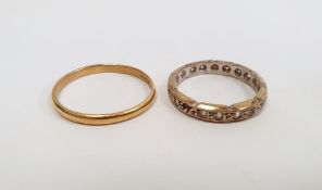 22ct gold wedding ring, narrow and worn, approx. 2g and  a 9ct gold ring set tiny diamonds (two