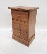 20th century pine bedroom chest of three drawers, on plinth base, 45.5cm x 65cm