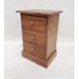 20th century pine bedroom chest of three drawers, on plinth base, 45.5cm x 65cm