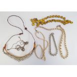 Yellow paste riviere necklace, paste choker necklace and other items of costume jewelleryCondition