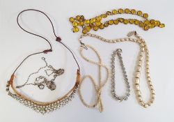 Yellow paste riviere necklace, paste choker necklace and other items of costume jewelleryCondition