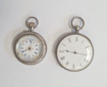 Two lady’s silver fob watches, variously engraved, one in case (2)