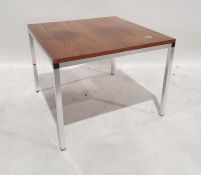 Modern square-topped coffee table on brushed steel base, 70cm wide