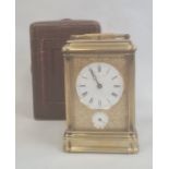 Miller & Sons of Paris carriage clock with Roman numerals to the enamel dial, with subsidiary