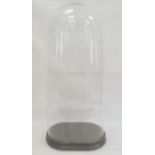 Old glass dome, oval, 80cm high and the wooden base