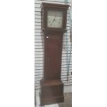 19th century 30-hour longcase clock, the painted 11" square dial decorated with floral spandrels,