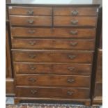 19th century chest on chest, the top section with two deep short drawers above two long drawers, the