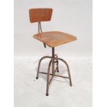 20th century ply and metal artist's chair with adjustable back and height, in the industrial taste