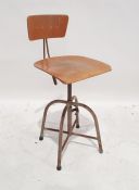 20th century ply and metal artist's chair with adjustable back and height, in the industrial taste