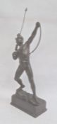 Spelter model of an archer, standing on rocky base and the rectangular plinth, 18cm high overall