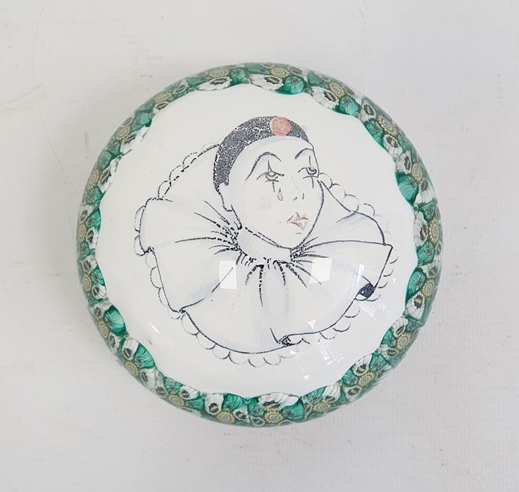 Late 20th century glass paperweight with clown decoration