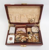 Jewellery box and contents of costume jewellery, vesta cases, etc  Condition ReportSee photos