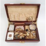 Jewellery box and contents of costume jewellery, vesta cases, etc  Condition ReportSee photos