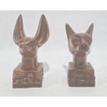 An Egyptian resin model head of a cat and a dog (2) 10cm and 11.5cm high approx.