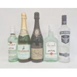 Bottle of Babycham, one of Bucks Fizz, bottle of Smirnoff Export Strength vodka and two half bottles