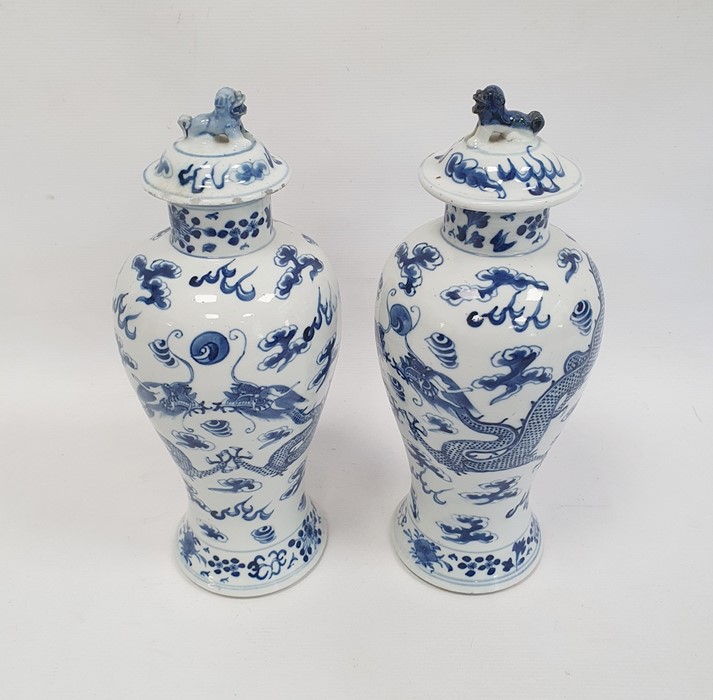 Pair Chinese porcelain vases, each inverse baluster shaped and painted with pair ferocious dragons - Image 2 of 29