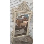 20th century rectangular mirror in carved and pierced cream painted frame, 234cm x 125cm approx