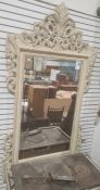20th century rectangular mirror in carved and pierced cream painted frame, 234cm x 125cm approx