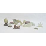 Collection of Chinese jade carvings to include carp, elephant, tortoise, dragon etc, carved brown