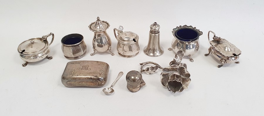 Silver salt by Mappin & Webb, Birmingham 1925 and a matching mustard pot and cover, both of panelled