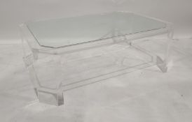 Modern Carew Jones glass and perspex coffee table of rectangular form with canted corners, 119cm x