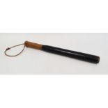 Wooden truncheon, small leather-bound attache case and leather belt (3)