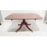 19th century mahogany pedestal table, the rectangular top with rounded corners, rosewood banded,