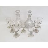 Two Georgian style glass decanters together with a set of seven wine glasses (9)Condition