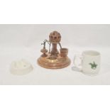 Racing interest: novelty wooden and brass mounted horse racing inkwell, a Belleek horseshoe and