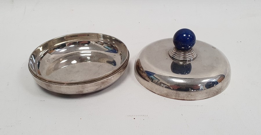 A 20th century silver coloured metal circular lidded trinket dish, with lapis lazuli style - Image 2 of 3