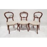 Set of six Victorian-style chairs with carved toprail and upholstered seats, on cabriole legs (6)