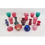 Collection of various glassware to include cranberry coloured Bristol glass and four 20th century