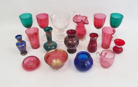 Collection of various glassware to include cranberry coloured Bristol glass and four 20th century