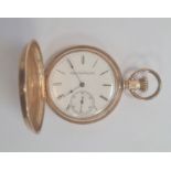 14k Gold-coloured full hunter pocket watch, the enamel dial inscribed 'Elgin National Watch