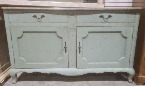 20th century shabby chic sideboard, with oak top and painted base, two drawers and two cupboard