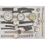 Gentleman's gilt metal Lassalle strap watch with rectangular dial, a large chrome open faced