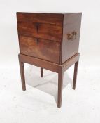 19th century mahogany box on stand, the lift top above single drawer, on square section supports