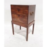 19th century mahogany box on stand, the lift top above single drawer, on square section supports