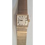 Lady's 9ct gold Zenith bracelet watch, the square dial with roman numerals and with integral 9ct