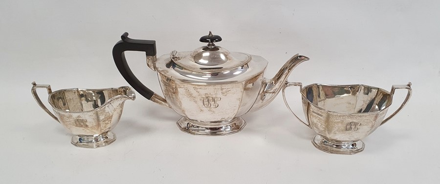 Silver three-piece tea set by Frank Cobb & Co Ltd, Sheffield 1939, comprising teapot, two-handled - Image 2 of 6