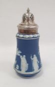Wedgwood blue and white jasperware and silver plated sugar caster (lid loose)