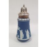 Wedgwood blue and white jasperware and silver plated sugar caster (lid loose)