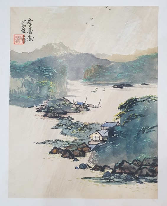 Chinese school (20th century)  Pair of watercolour drawings Landscape scenes, one of a lake and - Image 3 of 4