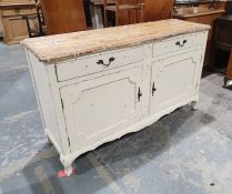 Modern sideboard in the shabby chic taste, the oak top on cream painted base with two drawers, two